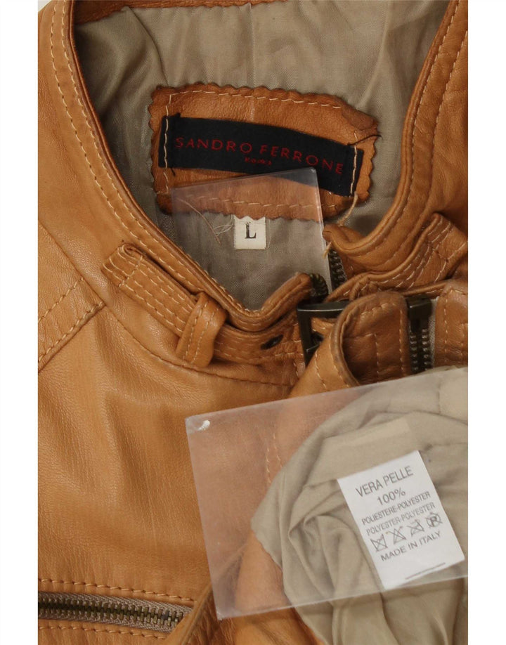 Jachetă de piele pentru femei Sandro Ferrone, mare, maro, UK 14