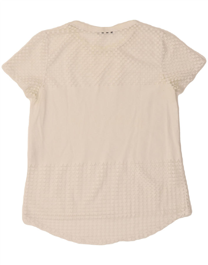 ZARA Womens T-Shirt Top UK 12 Medium White Geometric Cotton Vintage Zara and Second-Hand Zara from Messina Hembry 