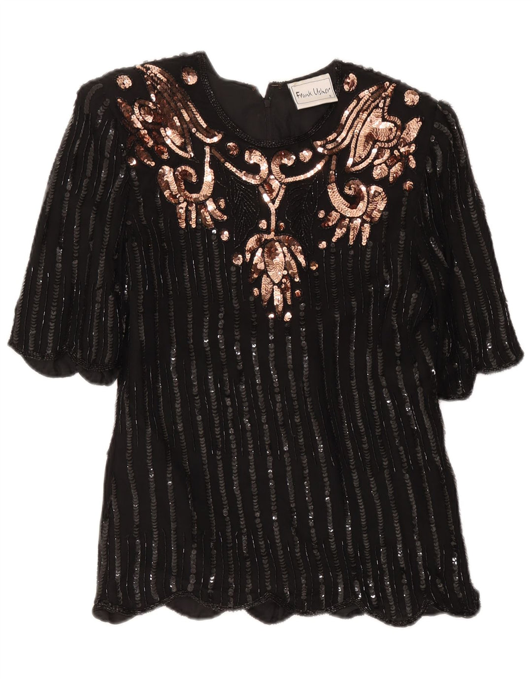 Bluză de seară pentru femei Frank Usher Top UK 10 Small Black Paisley Silk