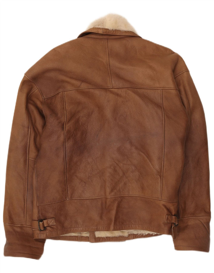 Vintage Mens Double Breasted Shearling Jacket UK 40 Large Brown Colourblock