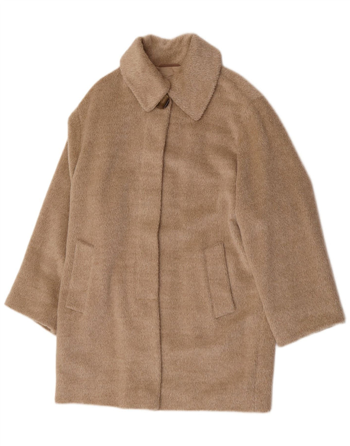 Pardesiu supradimensionat Vintage pentru femei UK 12 Medium Beige Lână