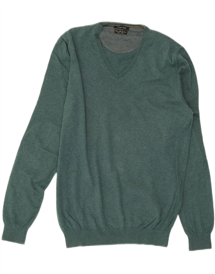 MASSIMO DUTTI Mens V-Neck Jumper Sweater Small Green Cotton Vintage Massimo Dutti and Second-Hand Massimo Dutti from Messina Hembry 