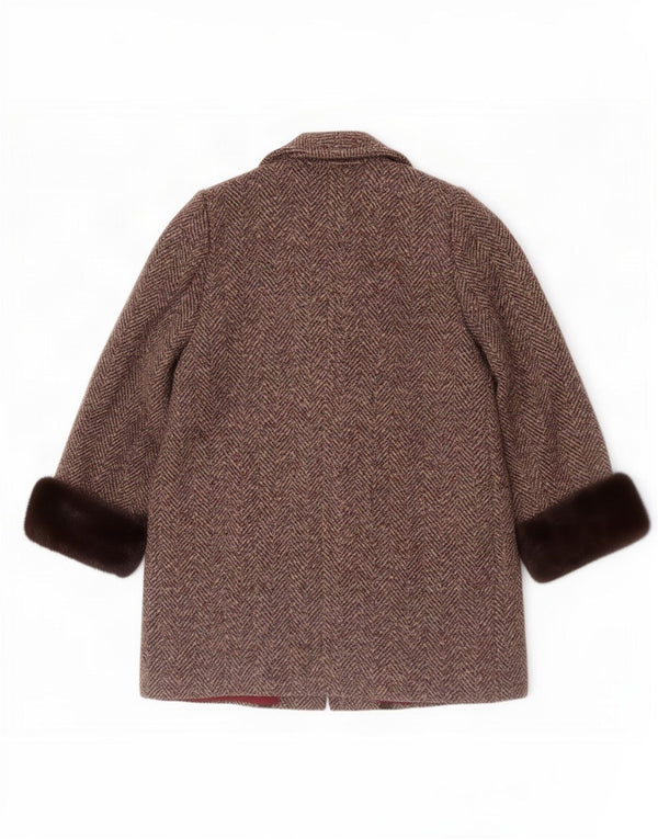 Pardesiu vintage pentru femei UK 12 Medium Brown Herringbone