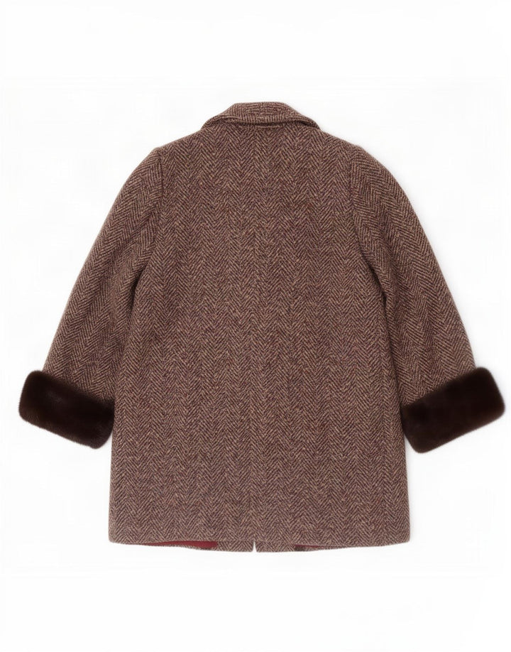 Pardesiu vintage pentru femei UK 12 Medium Brown Herringbone