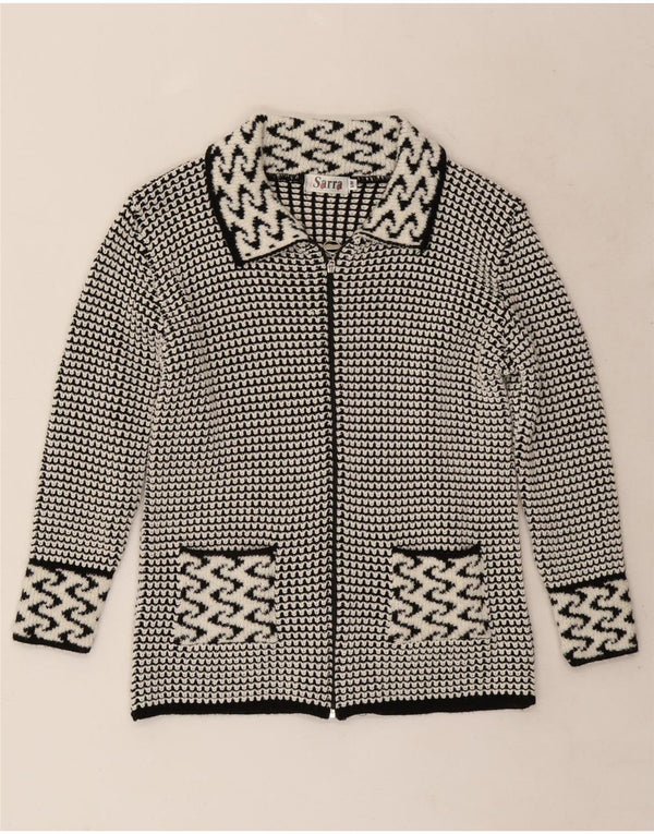 Pulover Cardigan Vintage pentru Damă UK 14 Medium Gri Geometric