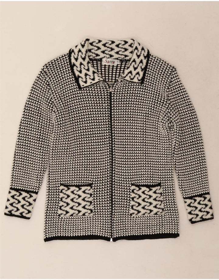 Pulover Cardigan Vintage pentru Damă UK 14 Medium Gri Geometric