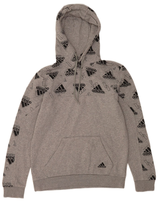 Adidas Mens Graphic Hoodie Jumper Small Grey Flecked Cotton