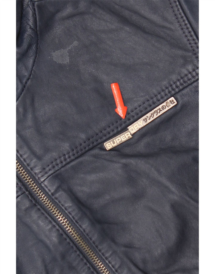 Jachetă de piele cu glugă Superdry pentru femei UK 14 Medium bleumarin din piele