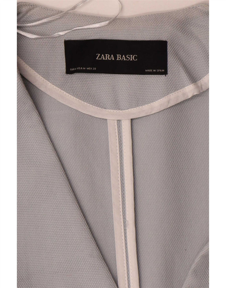 Jachetă pentru femei Zara cu paragate cu 1 nasture, UK 14, bumbac albastru mediu