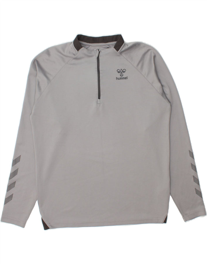 HUMMEL Mens Graphic Zip Neck Pullover Tracksuit Top Medium Grey Polyester Vintage Hummel and Second-Hand Hummel from Messina Hembry 