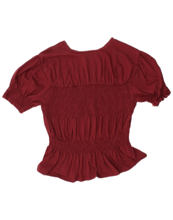 TOPSHOP Bluză Crop pentru Femei Top UK 10 Small Burgundy Bumbac