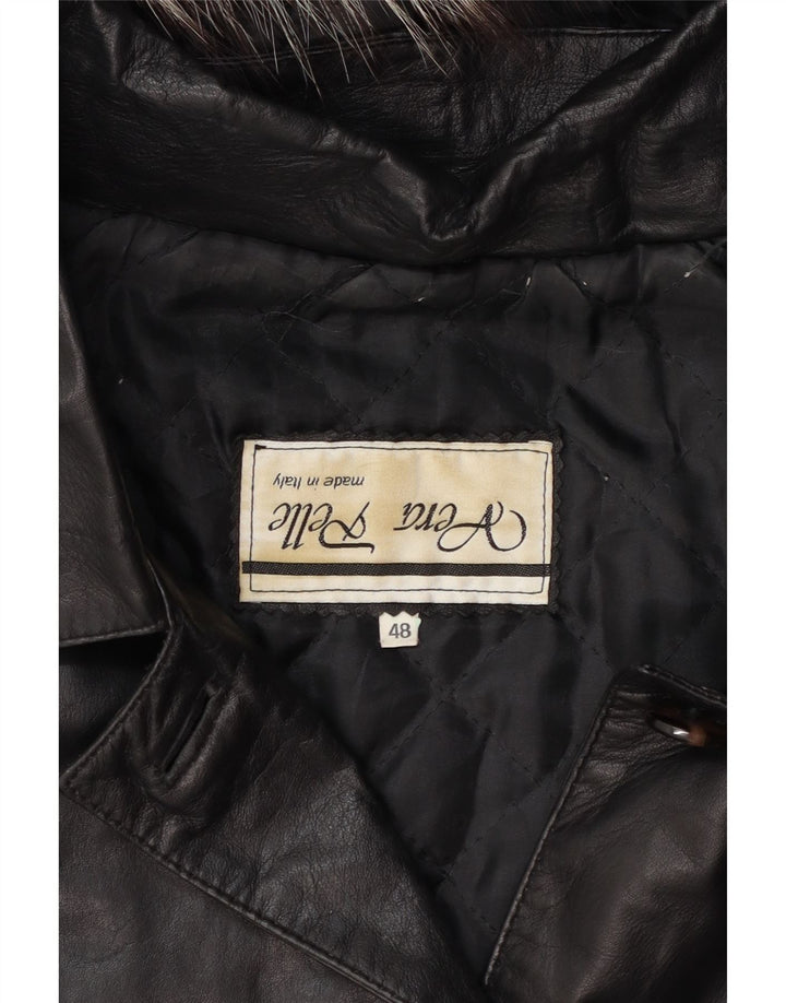 Palton de piele supradimensionat pentru femei cu glugă vintage IT 48 XL din piele neagră