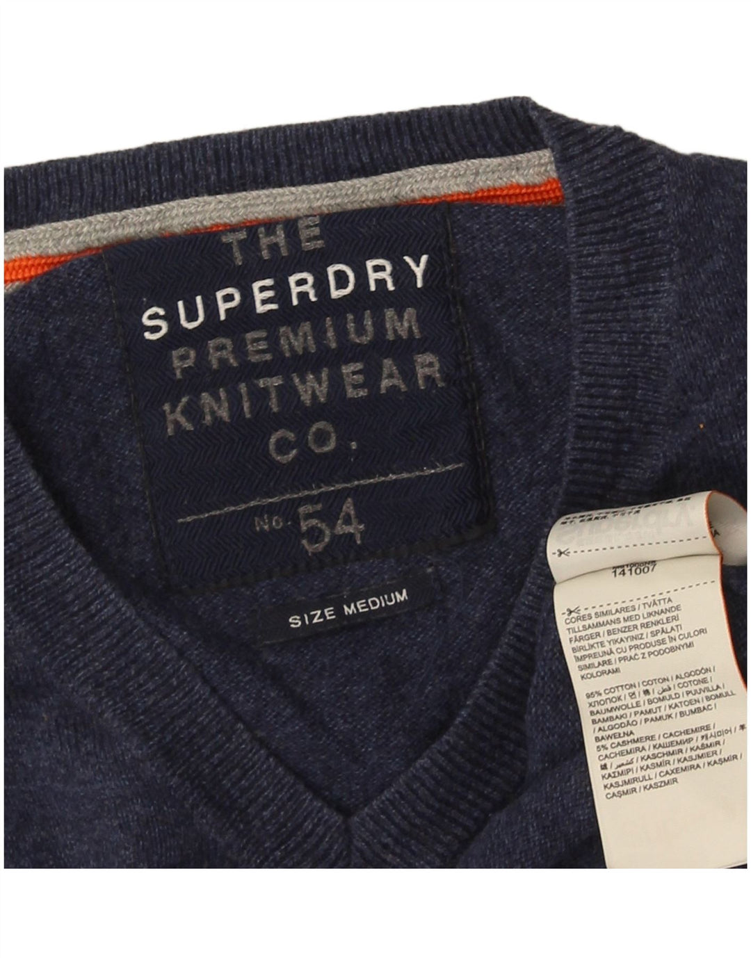 Pulover cu decolteu în V Superdry pentru bărbați, bumbac mediu albastru bleumarin