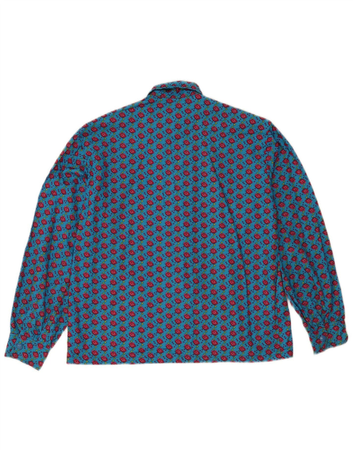 Bluză cămașă vintage pentru femei UK 12 Medium Blue Floral