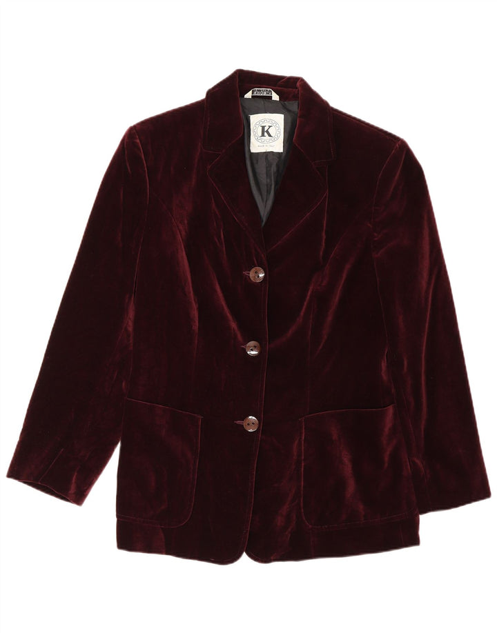 Jachetă Vintage pentru femei din catifea cu 3 nasturi IT 42 Bumbac Burgundy mediu