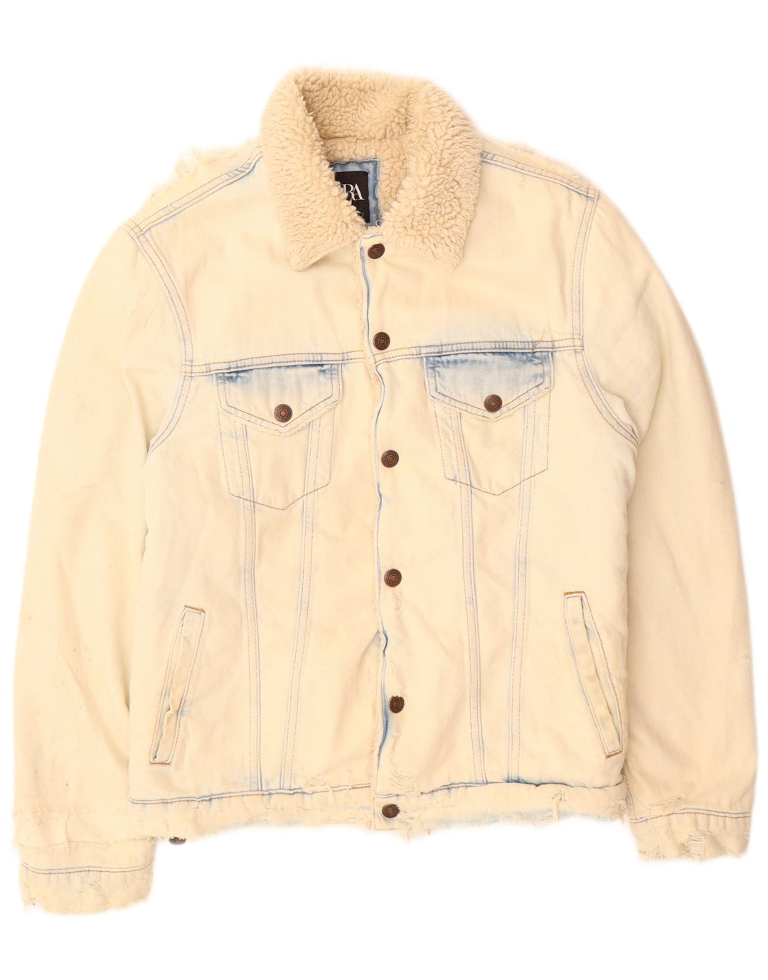 Jachetă de blugi Sherpa pentru bărbați Zara UK 36, bumbac, bej mic