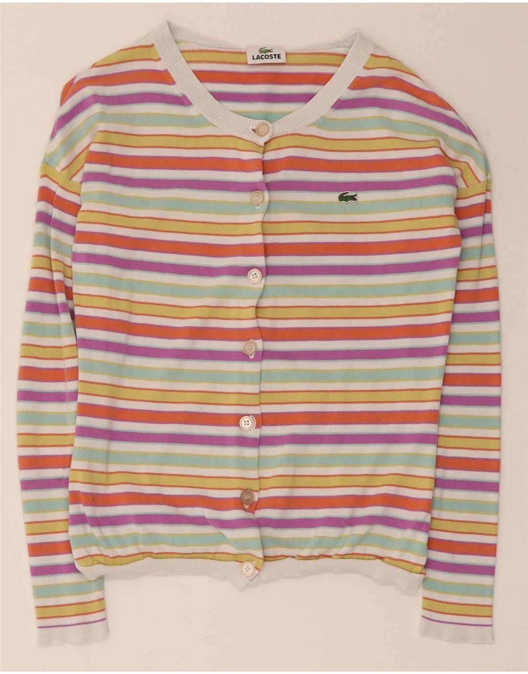 Pulover Lacoste Crop Cardigan pentru Damă Mărimea 36 Mic, Multicolor, Dungi
