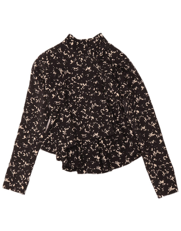 Bluză cămașă cu model abstract pentru femei vintage UK 12 Medium Black