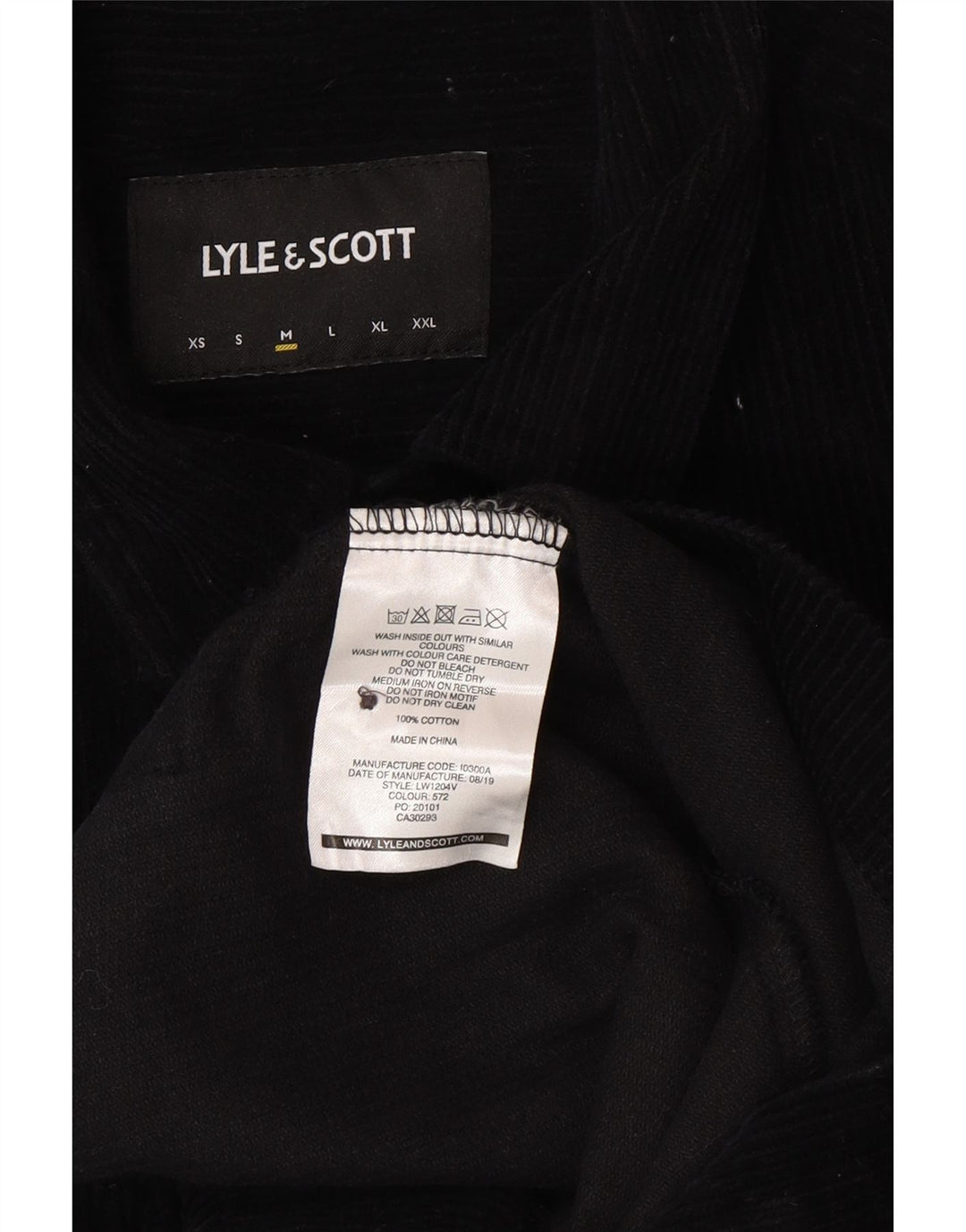 Cămașă pentru bărbați LYLE & SCOTT din velur, bumbac mediu negru