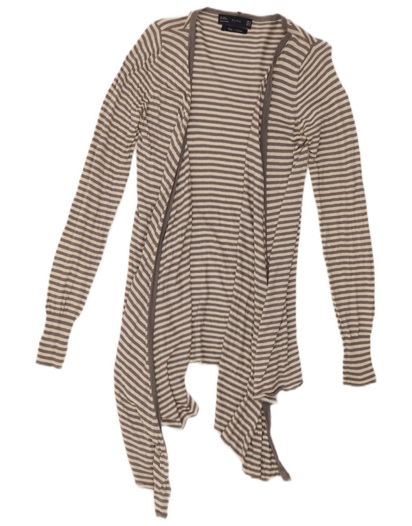 Pulover cardigan asimetric cu paragate Zara UK 12 Gri mediu cu dungi