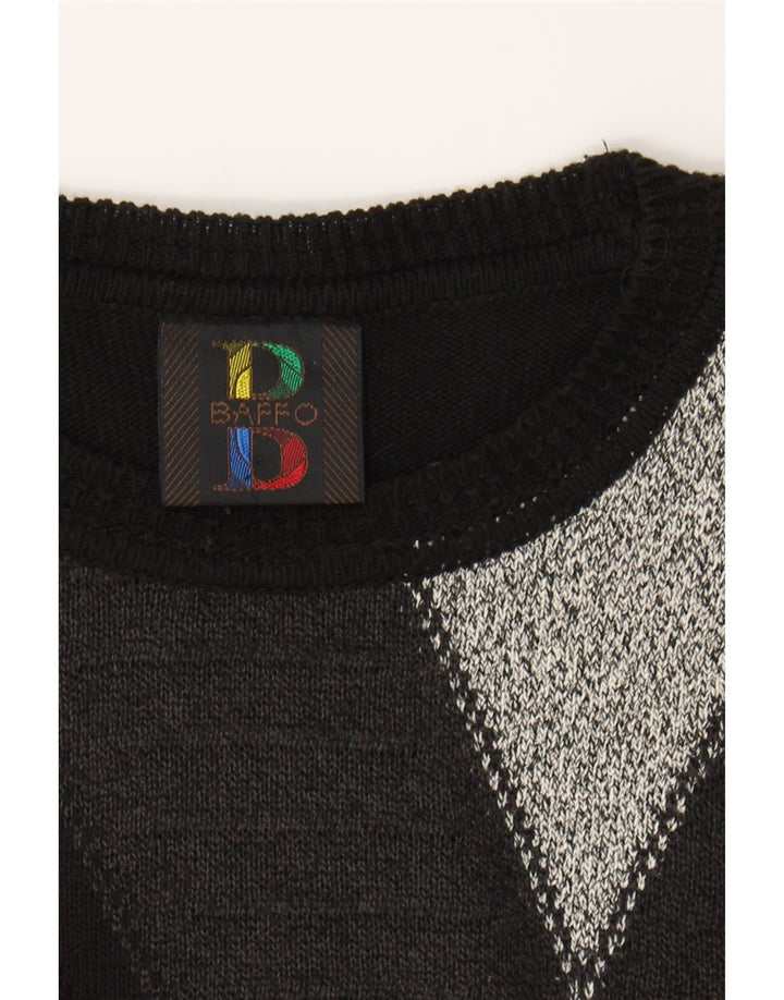 BAFFO Mens Crew Neck Jumper Sweater IT 52 Large Black Colourblock Modern Vintage Baffo and Second-Hand Baffo from Messina Hembry 