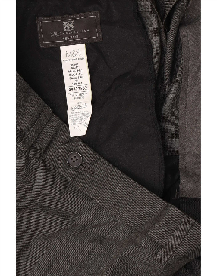 Pantaloni de costum pentru bărbați Marks & Spencer, cu ajustare normală, L34 L33, poliester gri