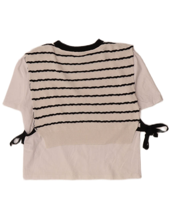 Bluză Crop Top Femei Zara UK 10 Bumbac cu dungi albe mici