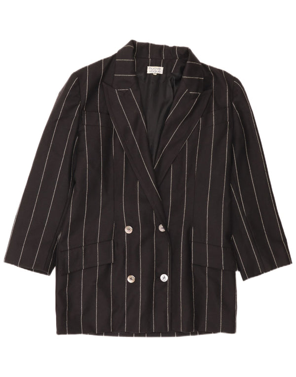Vintage Womens 3/4 Sleeve Blazer Jacket IT 48 XL Black Pinstripe