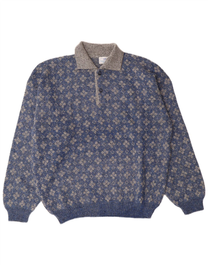 Umberto Severi Pulover cu gât polo pentru bărbați IT 52 Mare Albastru Floral