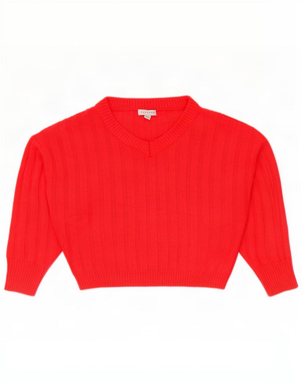Pulover cu decolteu în V pentru femei Topshop Petite Crop oversize Pulover UK 4 XS Portocaliu