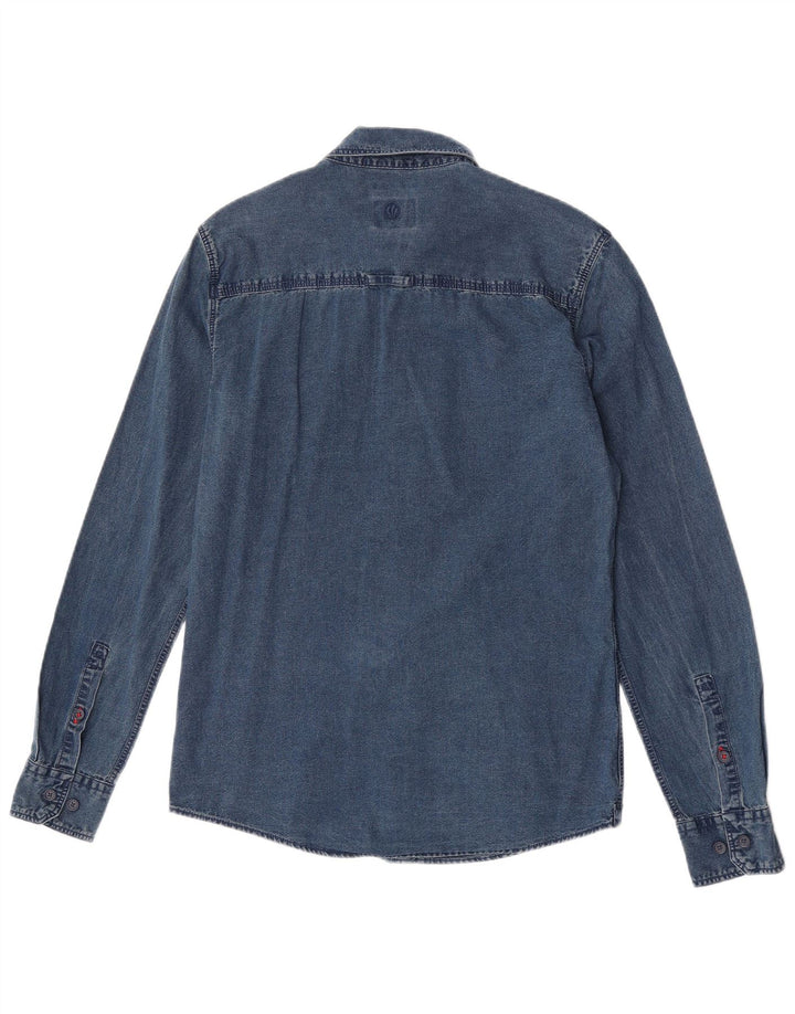 Cămașă Fat Face Bărbați Slim Fit Denim Bumbac Mic Albastru