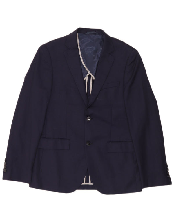 Jachetă pentru bărbați Dkny, cu 2 nasturi, slim fit, UK 38, lână medie, albastru bleumarin