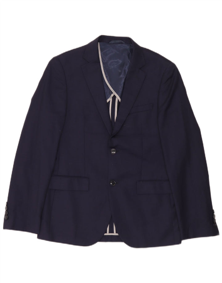 Jachetă pentru bărbați Dkny, cu 2 nasturi, slim fit, UK 38, lână medie, albastru bleumarin