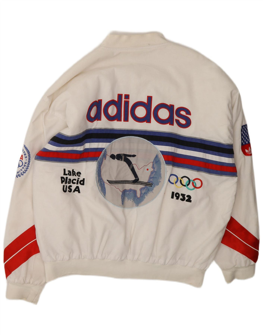 Jachetă bomber grafică Adidas pentru bărbați Jocurile Olimpice de iarnă 80th, UK 40, mare, albă