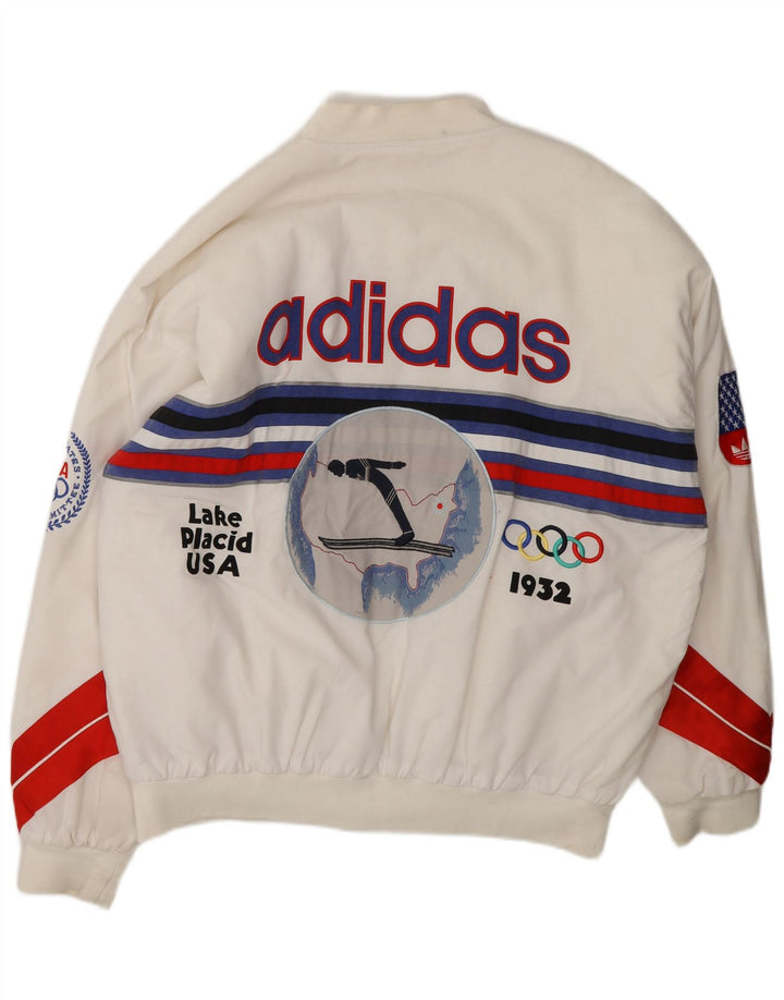 Jachetă bomber grafică Adidas pentru bărbați Jocurile Olimpice de iarnă 80th, UK 40, mare, albă