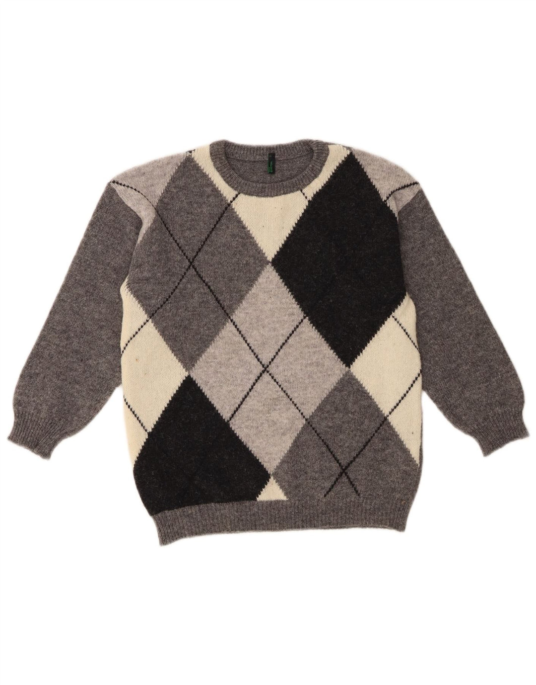 Pulover Benetton pentru femei cu decolteu triplu UK 10 Small Gri Argyle/Diamond