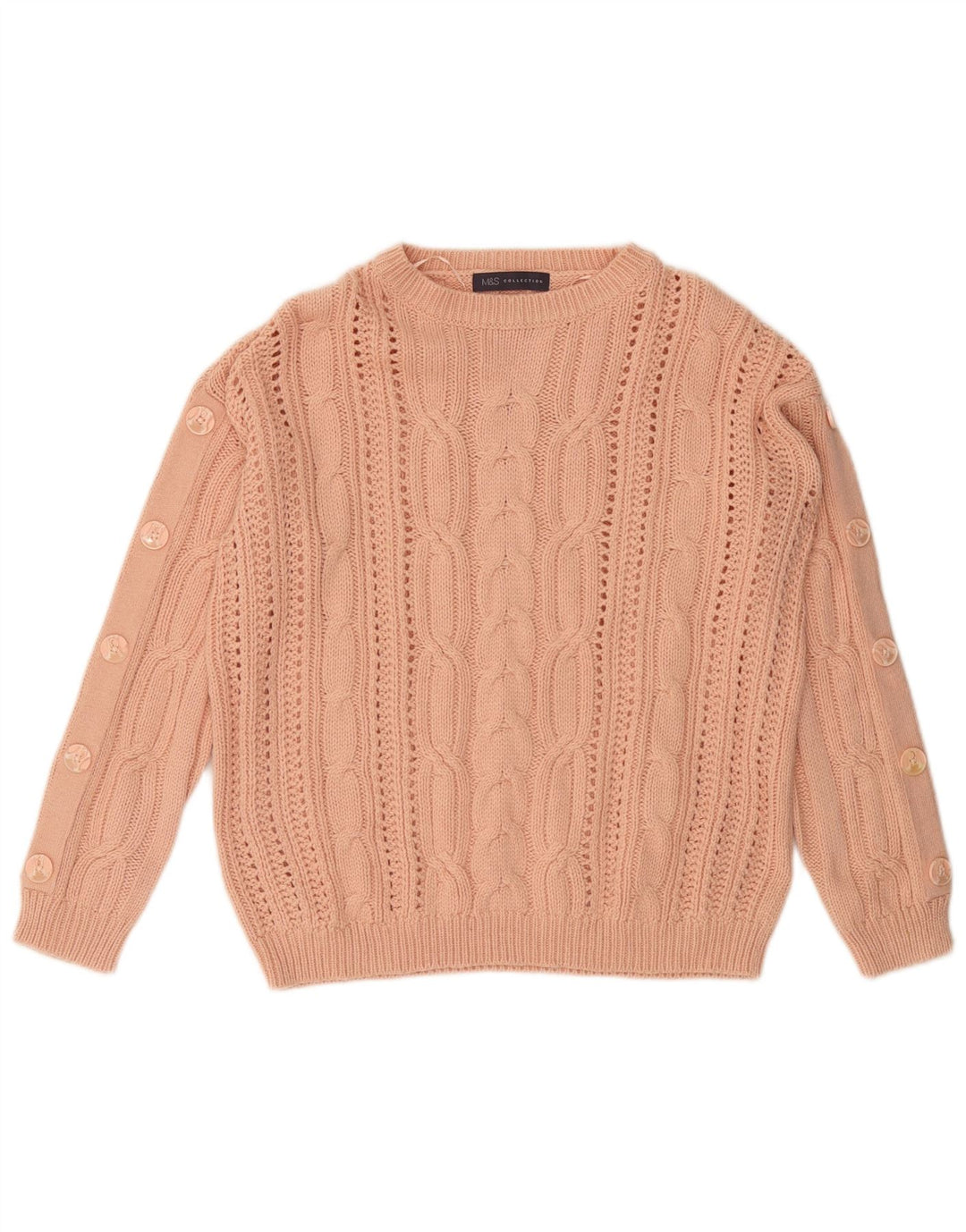 MARKS & SPENCER Pulover pentru femei cu decolteu rotund din bumbac roz mediu UK 12