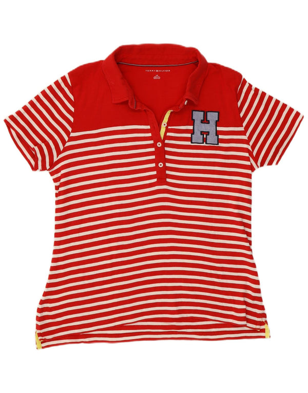 Tricou polo Tommy Hilfiger pentru femei UK 14 mare, bumbac cu dungi roșii