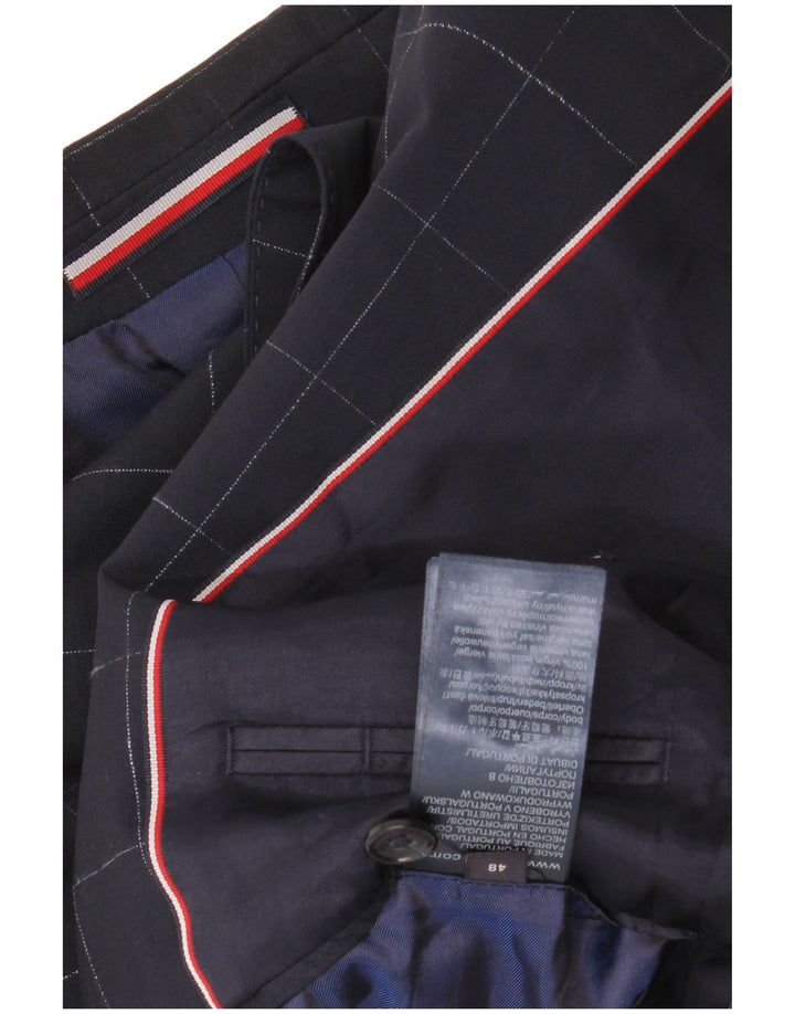 TOMMY HILFIGER Mens Blazer Jacket EU 48 Medium Navy Blue Check Classic