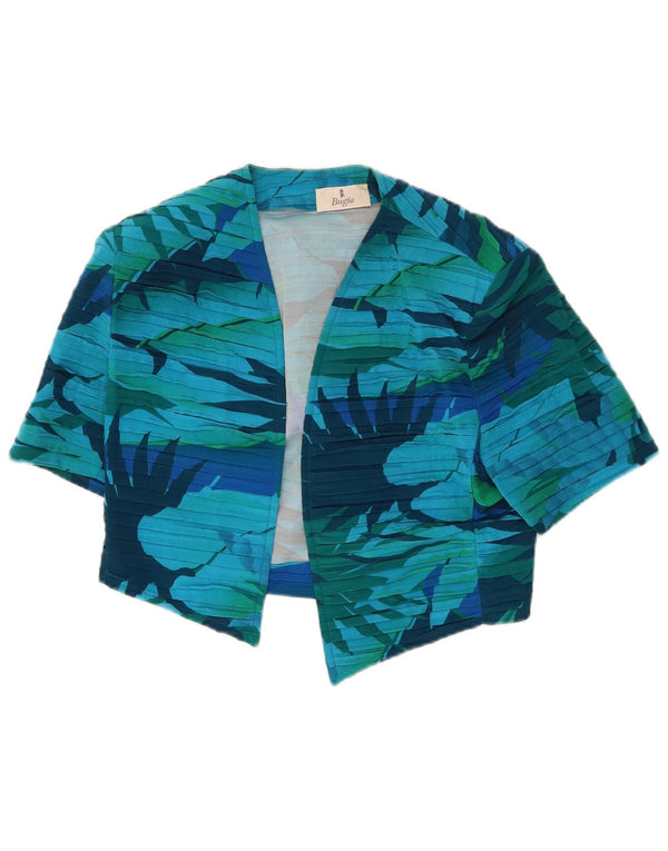 Top cardigan deschis pentru femei vintage UK 10 mic albastru din mătase florală