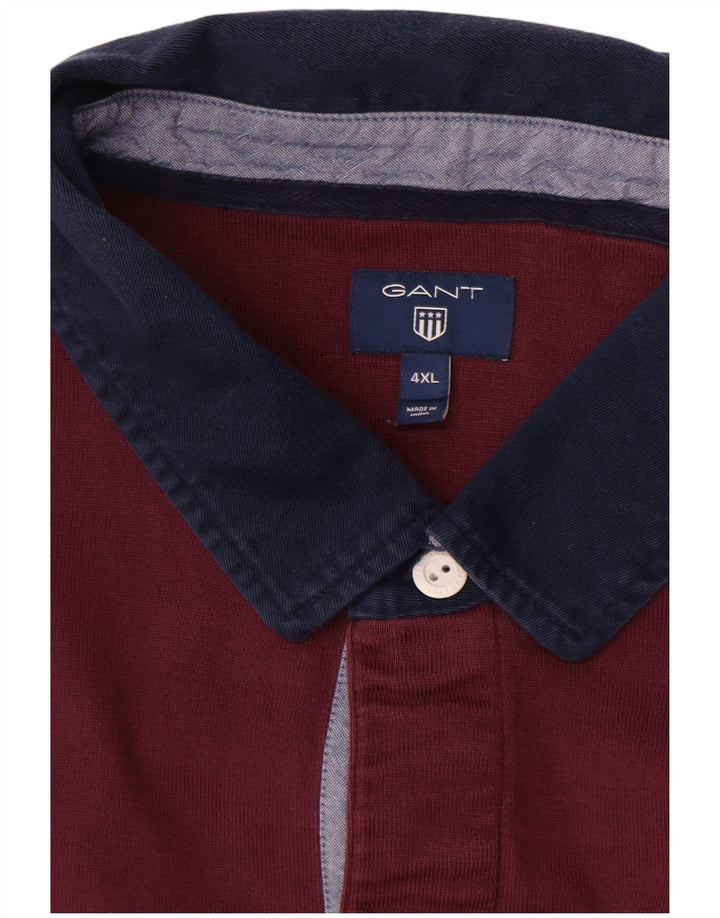 GANT Tricou polo Rugby cu mânecă lungă pentru bărbați 4XL, bumbac color-block burgundă