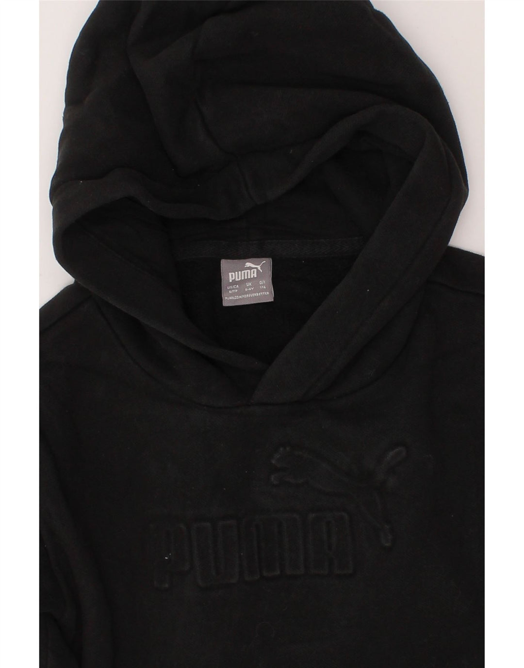 PUMA Boys Graphic Hoodie Jumper 5-6 Years Black Vintage Puma and Second-Hand Puma from Messina Hembry 