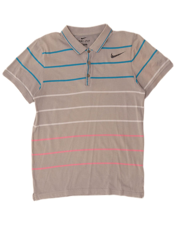 Tricou polo Nike Dri Fit pentru bărbați, bumbac cu dungi mici, gri