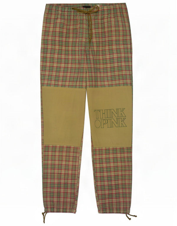 Think Pink Mens Graphic Straight Casual Trousers Large W34 L32 Green Check