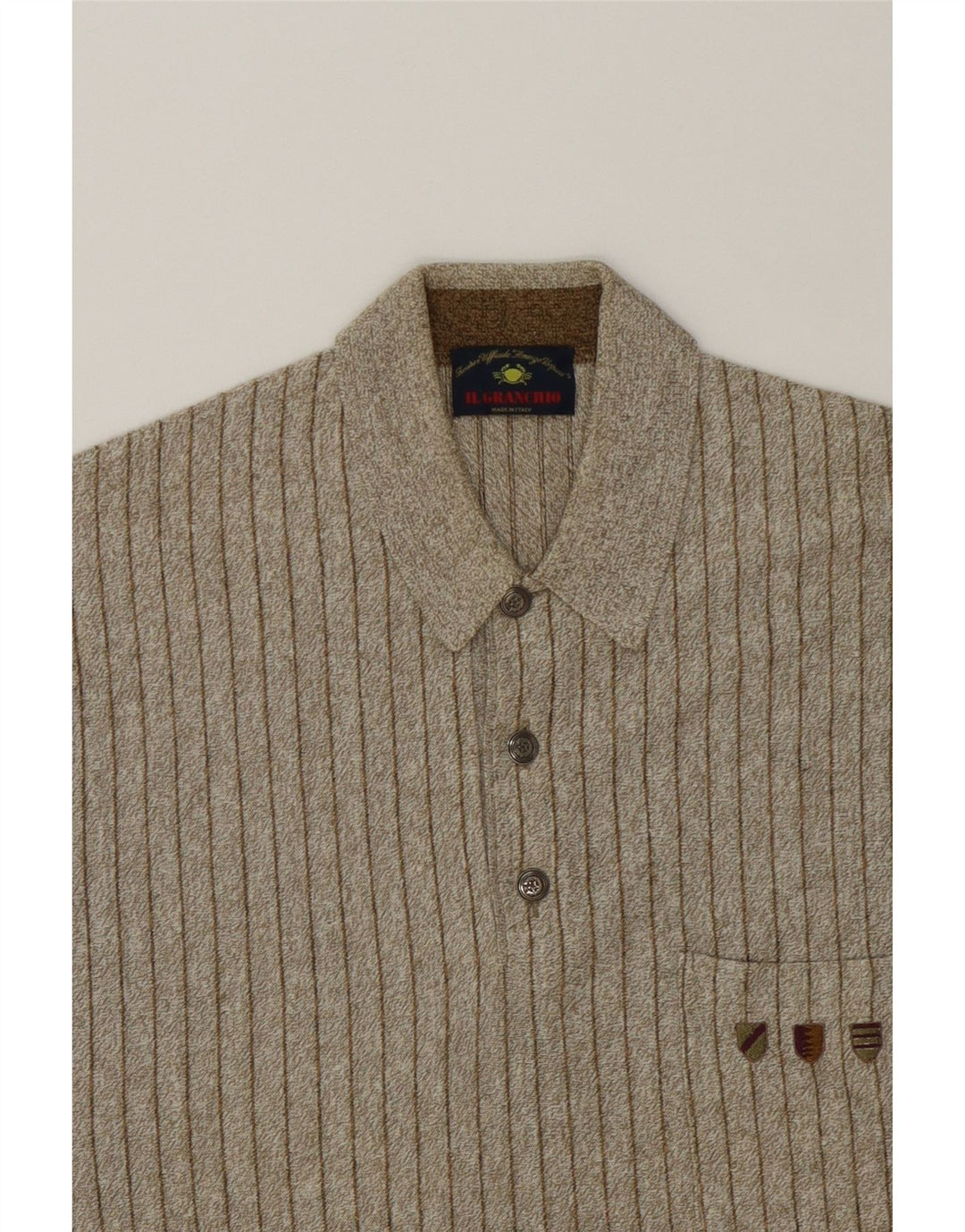 IL GRANCHIO Mens Polo Neck Jumper Sweater Medium Grey Striped Vintage Il Granchio and Second-Hand Il Granchio from Messina Hembry 
