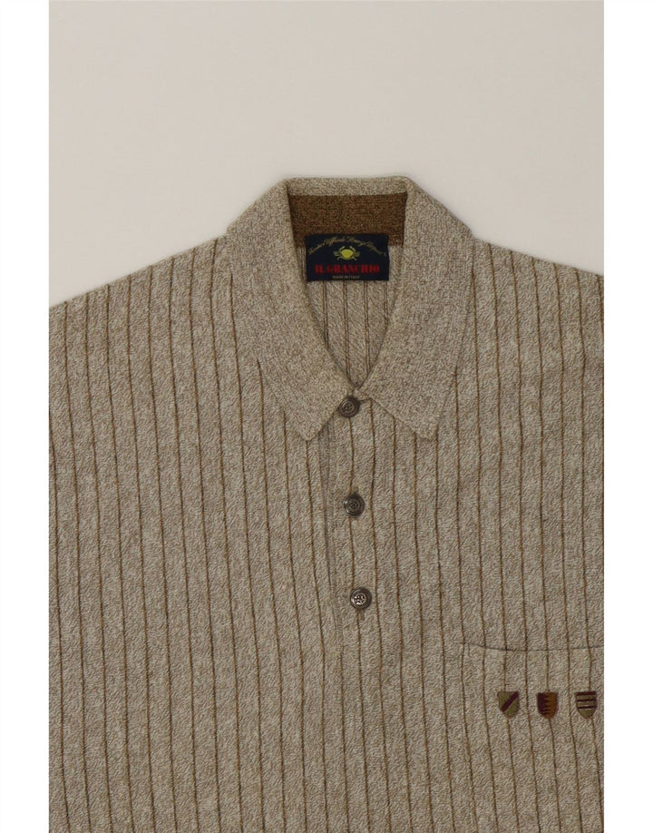 IL GRANCHIO Mens Polo Neck Jumper Sweater Medium Grey Striped Vintage Il Granchio and Second-Hand Il Granchio from Messina Hembry 