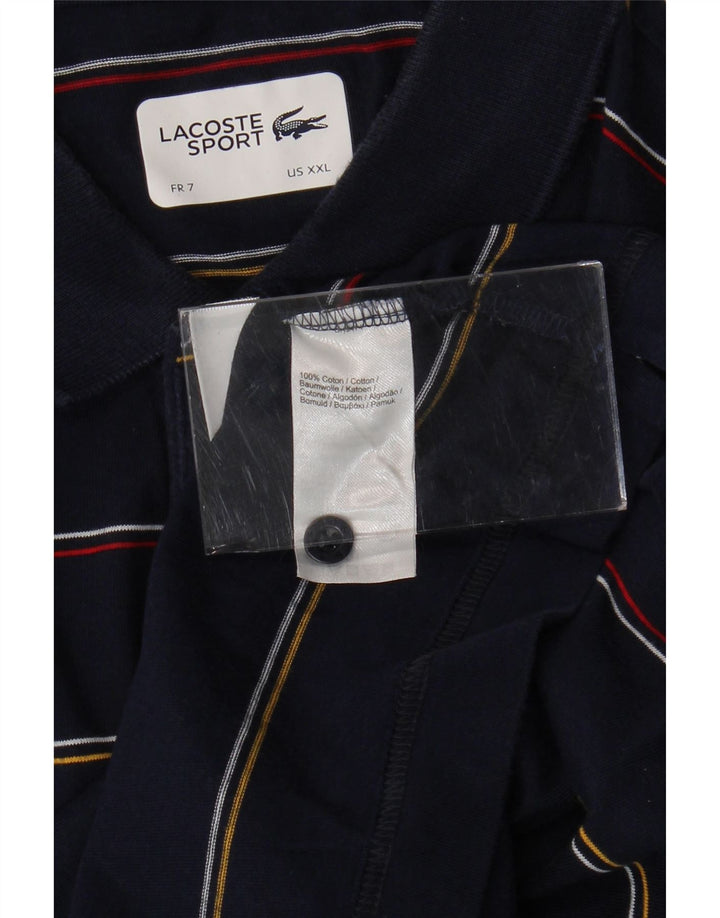 Tricou polo pentru bărbați LACOSTE Mărimea 7 2XL Bumbac cu dungi bleumarin