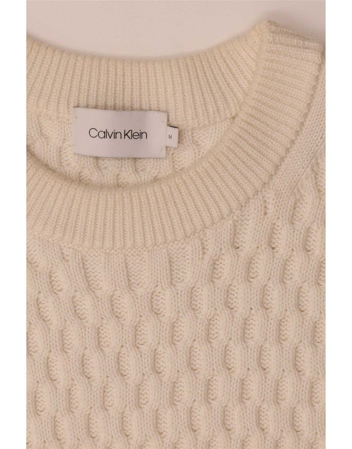 Pulover Calvin Klein pentru bărbați, cu gât crew, bumbac color bloc alb mediu