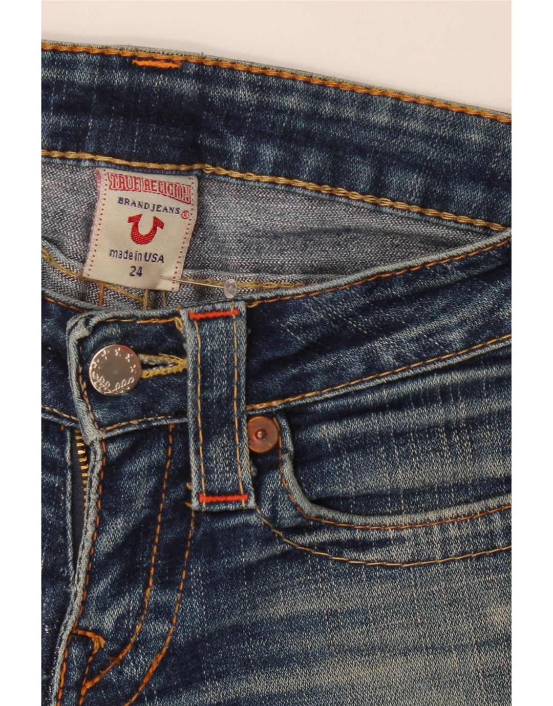 TRUE RELIGION Blugi drepti pentru femei W24 L32 Bumbac bleumarin