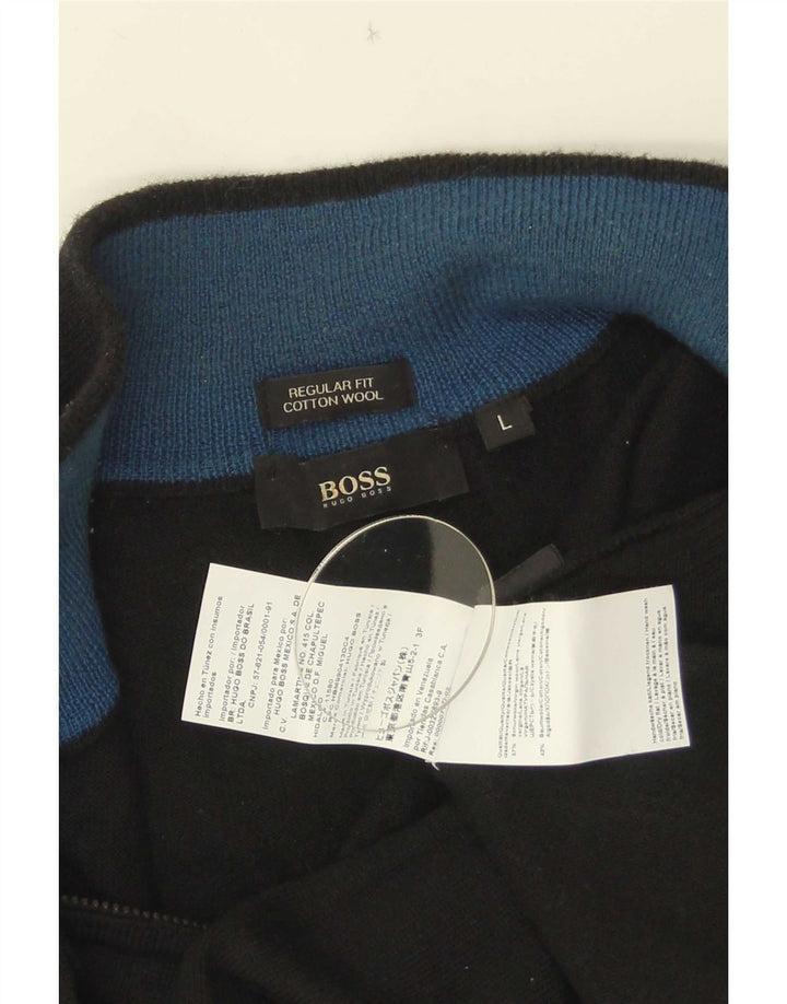 Pulover Hugo Boss pentru bărbați, cu formă obișnuită, cu fermoar și gât, lână mare, neagră